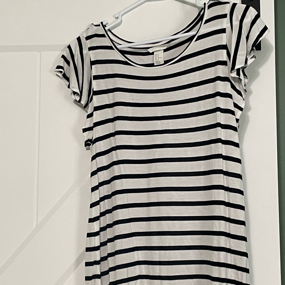 White & Navy Striped Top